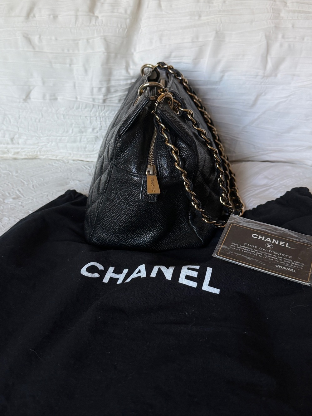 CHANEL Black Quilted Caviar Leather Petite Timeless Shoulder Bag with Gold Chain - Picture 4 of 9